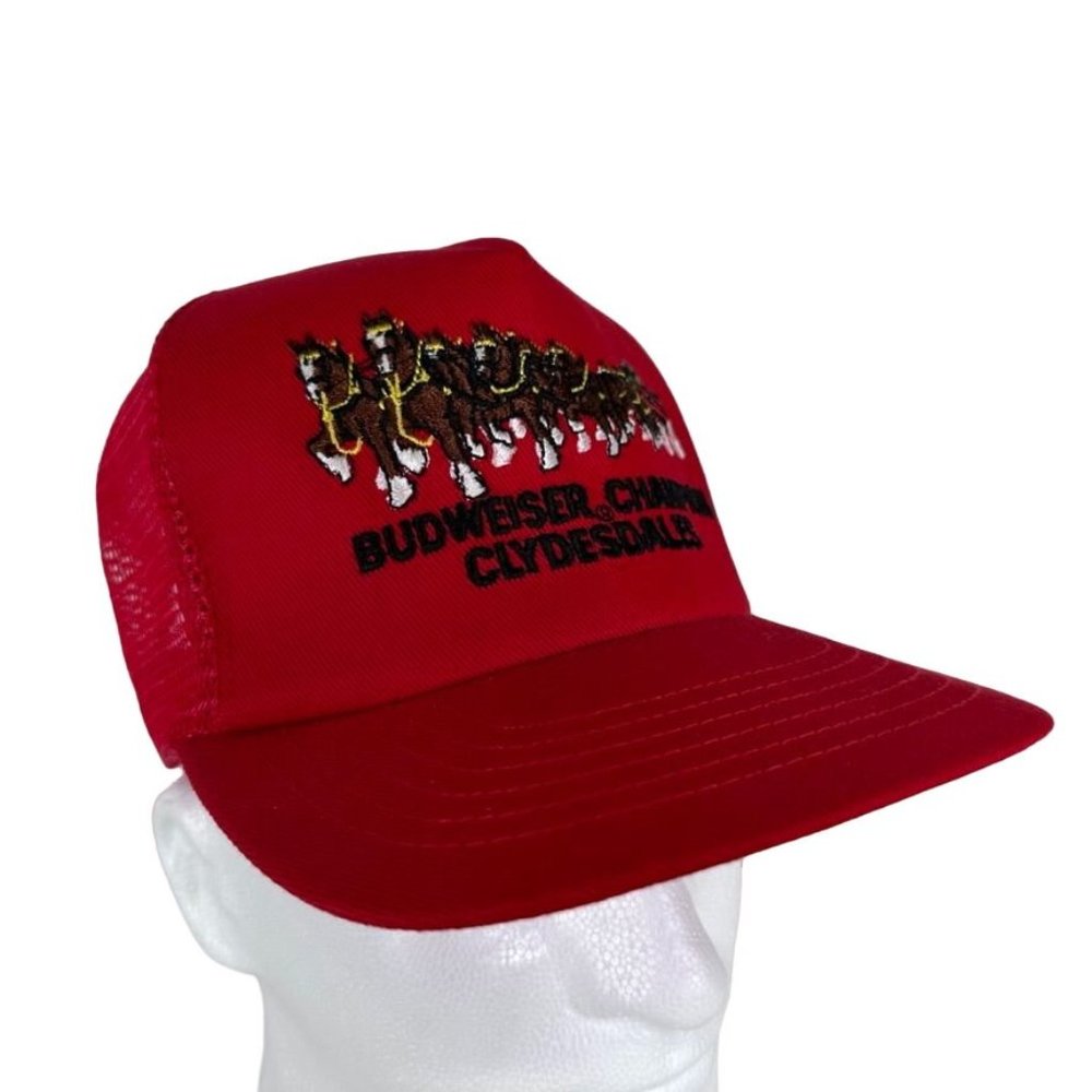 Vintage Budweiser Champion Clydesdales Snapback Trucker Hat RED Stylemaster Cap